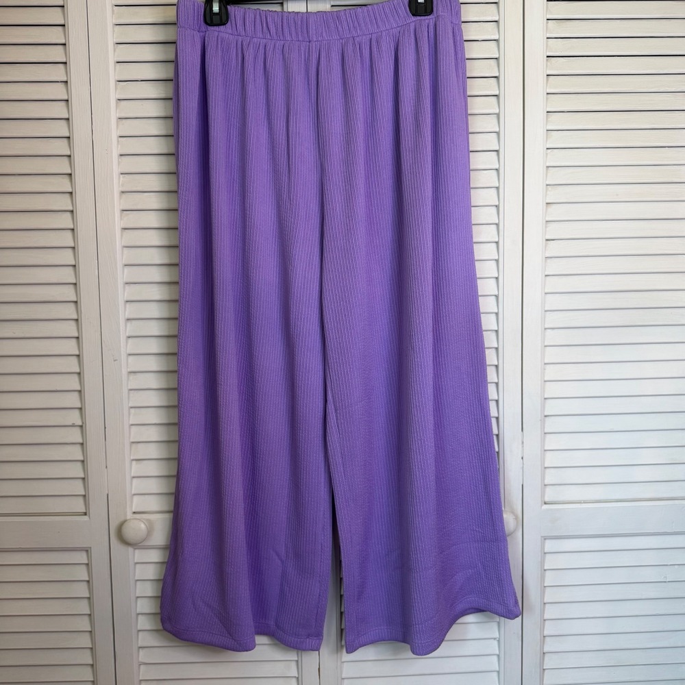 Dear Scarlett Purple Ribbed Wide Leg Pants Womens Large Travel Cruise Vacation